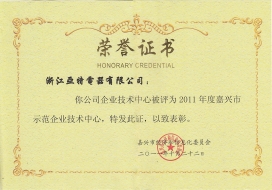 嘉兴市示范企业技术中心证书-2011